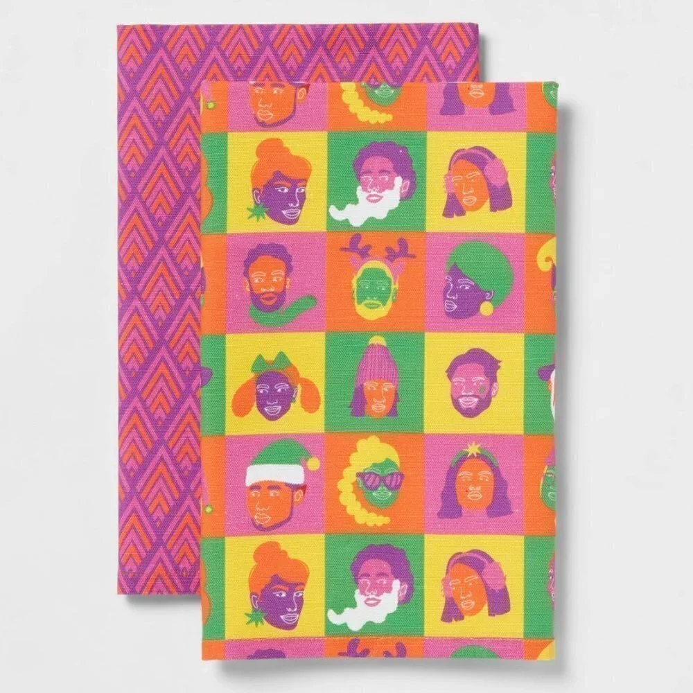 NWT – (set of 3) 2pc Aurélia Durand Design Slub Christmas Kitchen Towels